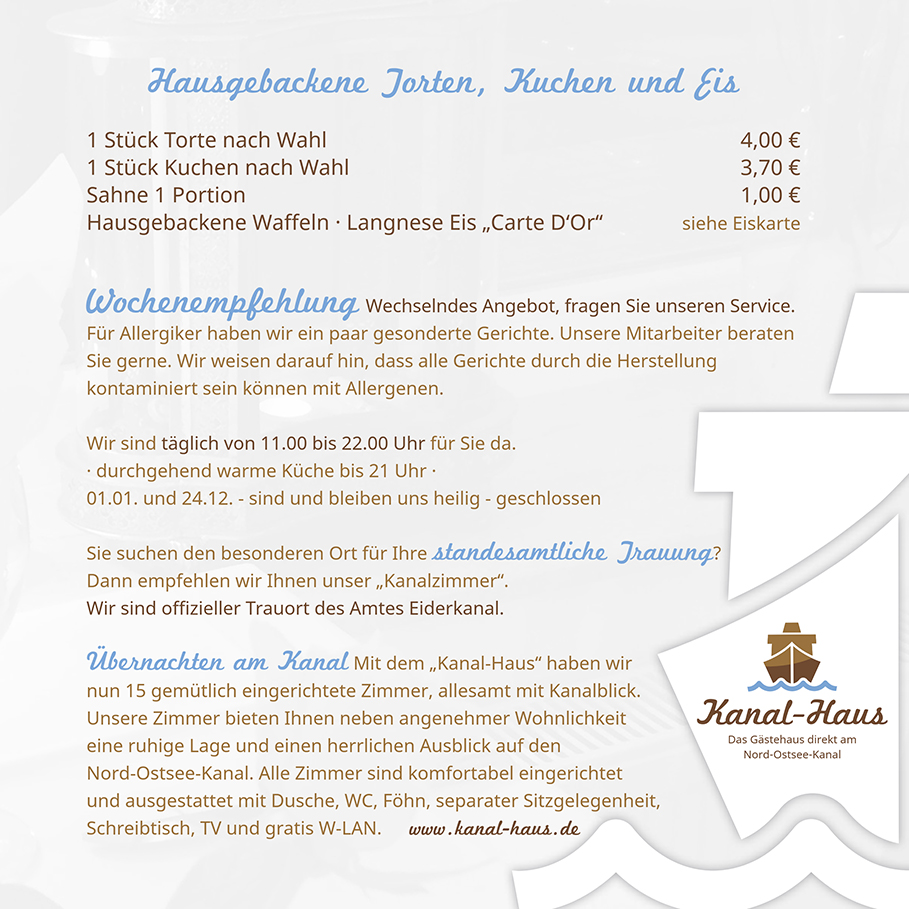 Speisekarte Kanal-Meisterei April 2023