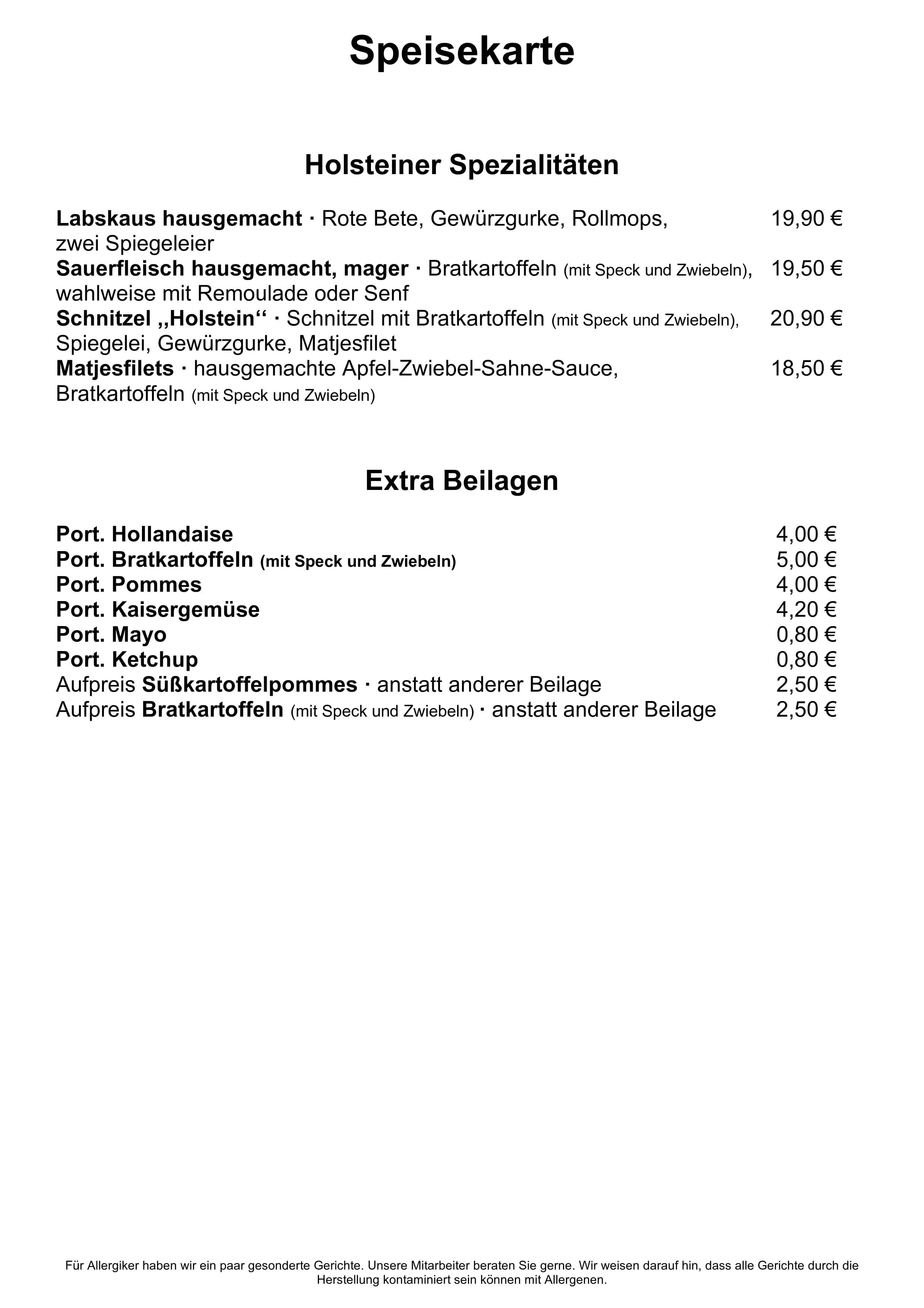 Speisekarte Kanal-Meisterei ab Oktober 2025